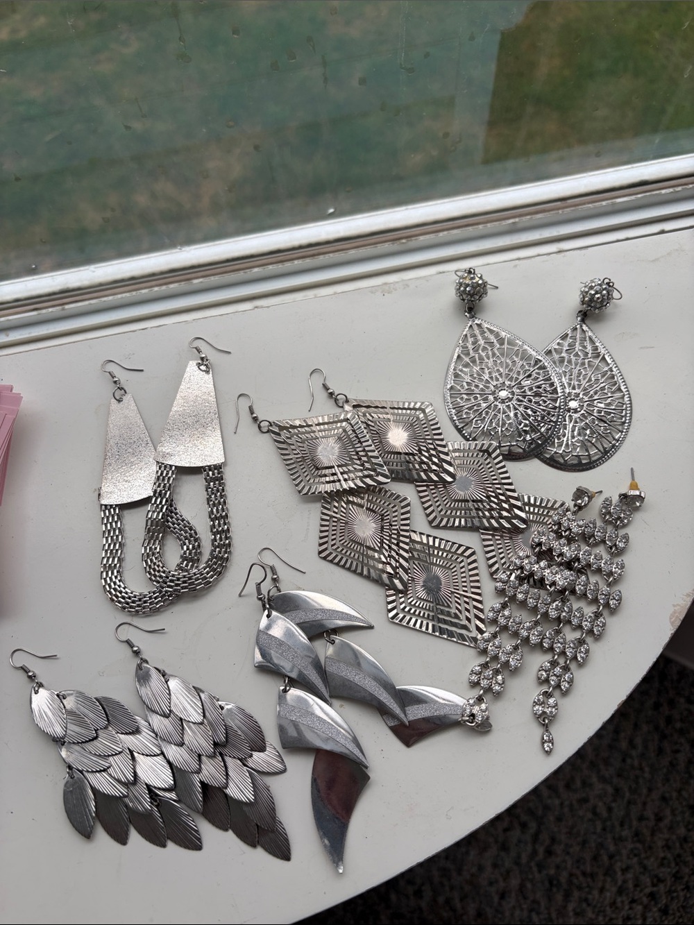 Silver-Tone Women’s Statement Earrings Set - Set of Six Pairs